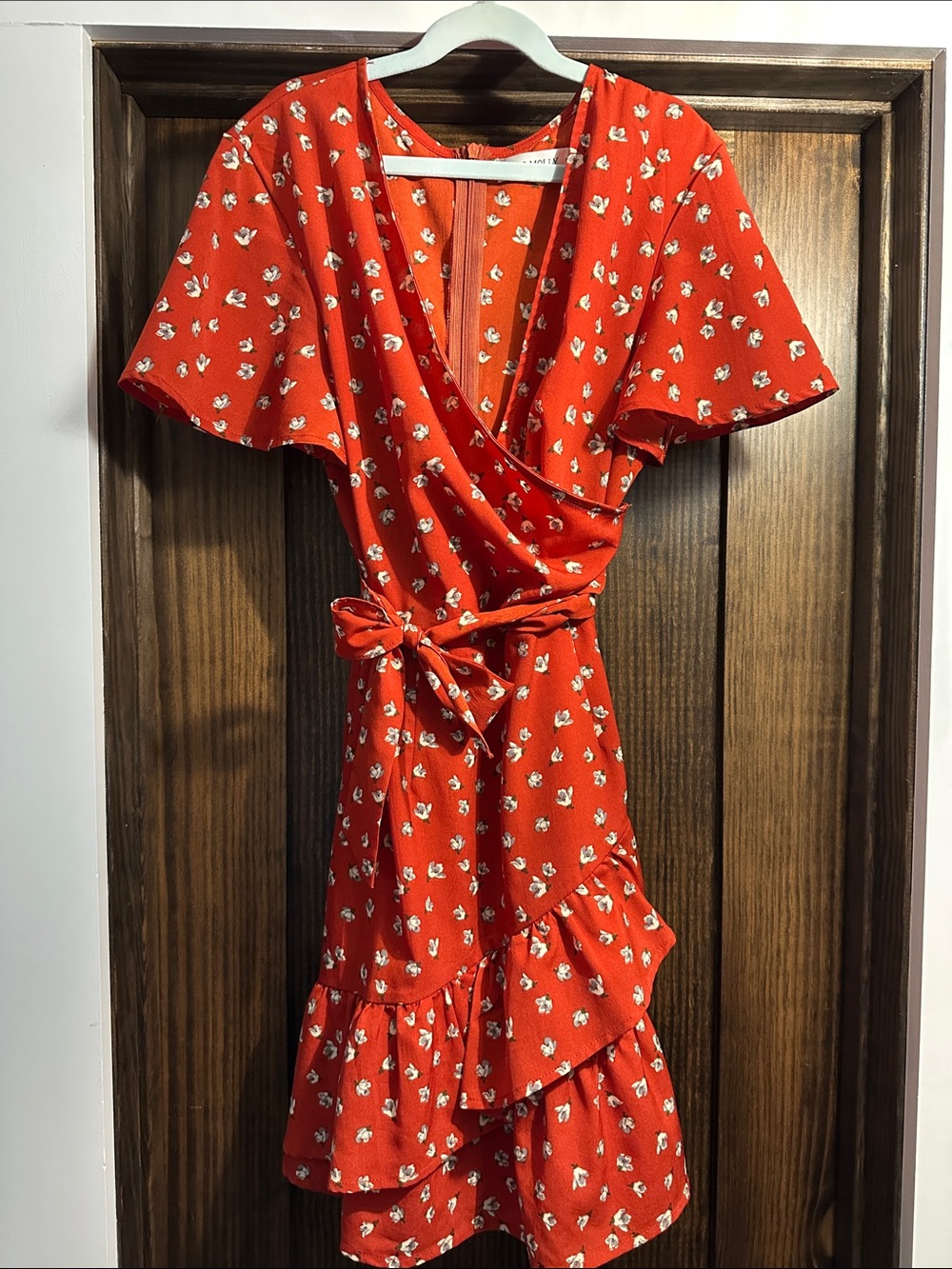 Hello Molly Red Floral Faux-Wrap Midi Dress